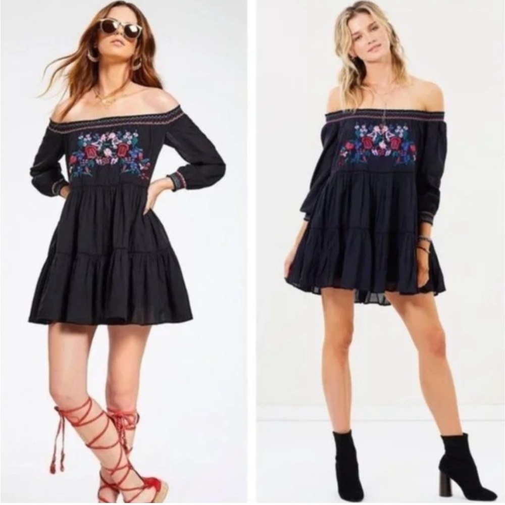 Free People Sunbeams Embroidered mini boho dress bohemian